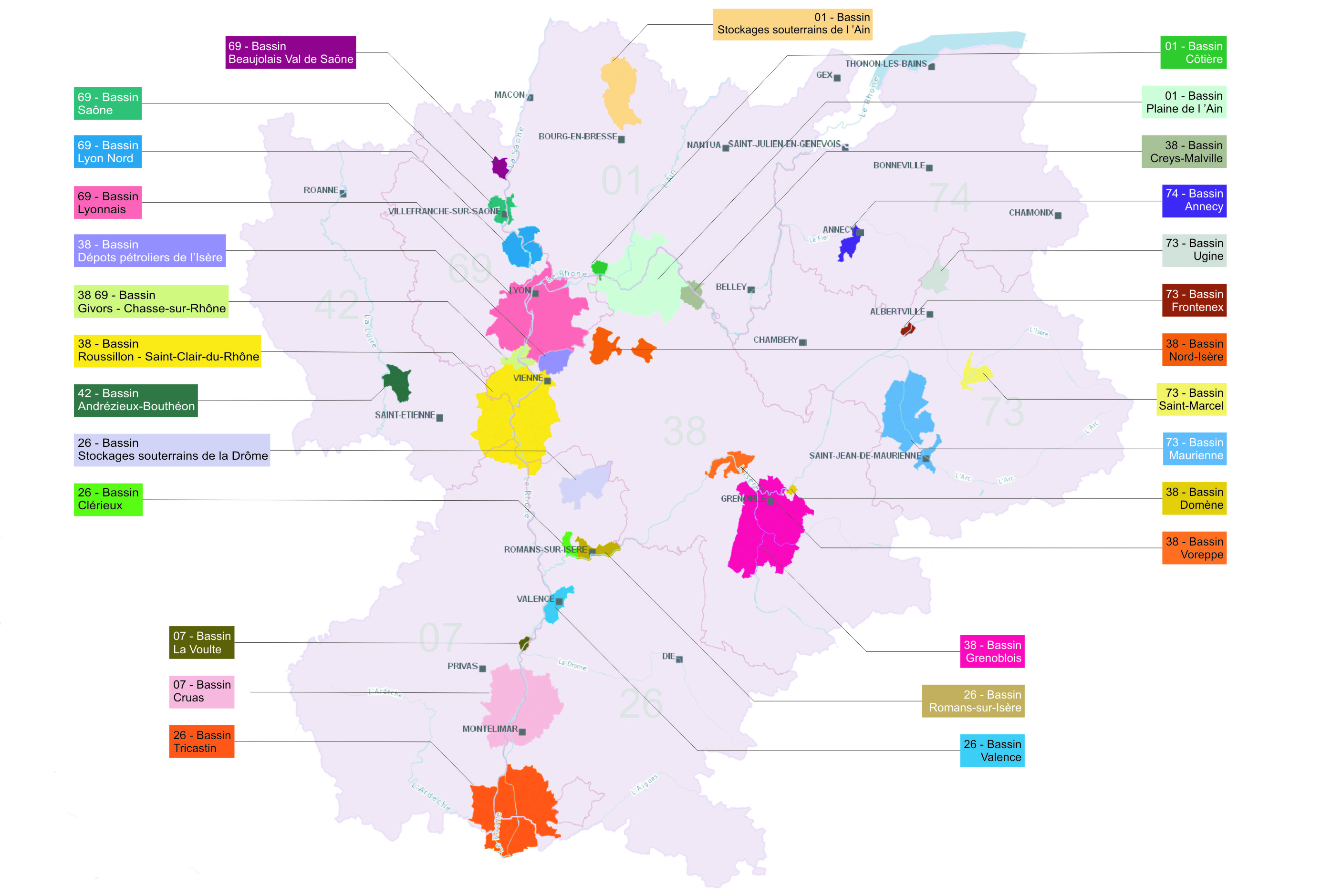 carte des 28 bassins d'information 2013